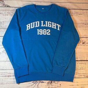 Men's BUD LIGHT Crew Neck Embroidered 1982 Sweatshirt Large RARE Royal Blue